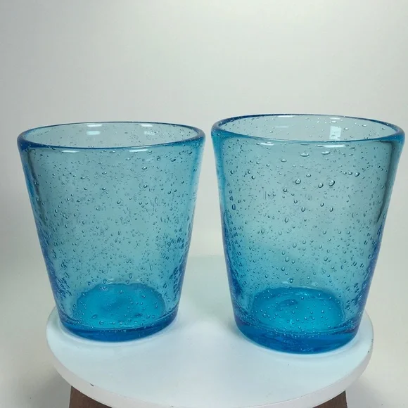 Blue Bubble Glass Hand Blown Drinking Glasses - Picture 1 of 8